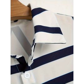 Casual Two-Piece Set, Men's Short Sleeve Shirt & Drawstring Shorts Matching Set For Summer Casual Two-Piece Set, Men's Short Sleeve Shirt & Drawstring Shorts Matching Set For Summer