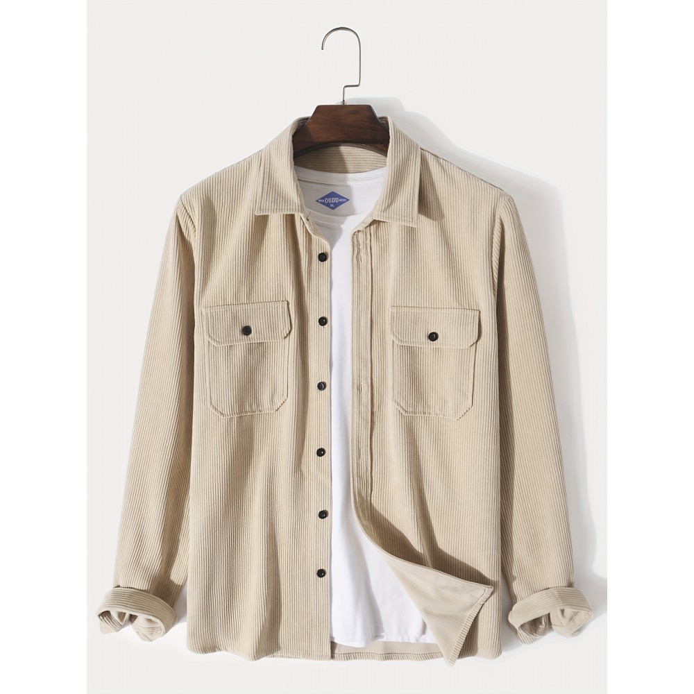 Men's Retro Corduroy Shirt Top Turn-Down Collar Long Sleeve Closure Regular Fit Solid Male Casual Shirt For Daily Men's Retro Corduroy Shirt Top Turn-Down Collar Long Sleeve Closure Regular Fit Solid Male Casual Shirt For Daily