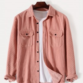 Men's Retro Corduroy Shirt Top Turn-Down Collar Long Sleeve Closure Regular Fit Solid Male Casual Shirt For Daily Men's Retro Corduroy Shirt Top Turn-Down Collar Long Sleeve Closure Regular Fit Solid Male Casual Shirt For Daily