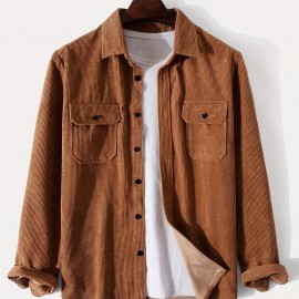 Men's Retro Corduroy Shirt Top Turn-Down Collar Long Sleeve Closure Regular Fit Solid Male Casual Shirt For Daily Men's Retro Corduroy Shirt Top Turn-Down Collar Long Sleeve Closure Regular Fit Solid Male Casual Shirt For Daily