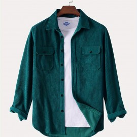 Men's Retro Corduroy Shirt Top Turn-Down Collar Long Sleeve Closure Regular Fit Solid Male Casual Shirt For Daily Men's Retro Corduroy Shirt Top Turn-Down Collar Long Sleeve Closure Regular Fit Solid Male Casual Shirt For Daily