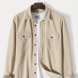 Men's Retro Corduroy Shirt Top Turn-Down Collar Long Sleeve Closure Regular Fit Solid Male Casual Shirt For Daily Men's Retro Corduroy Shirt Top Turn-Down Collar Long Sleeve Closure Regular Fit Solid Male Casual Shirt For Daily