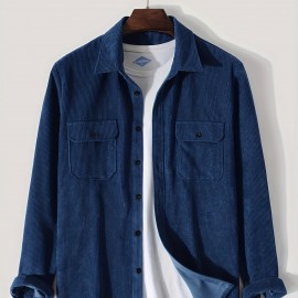 Men's Retro Corduroy Shirt Top Turn-Down Collar Long Sleeve Closure Regular Fit Solid Male Casual Shirt For Daily Men's Retro Corduroy Shirt Top Turn-Down Collar Long Sleeve Closure Regular Fit Solid Male Casual Shirt For Daily
