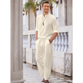 Men's Linen Blend Retro Henley Shirt Long Sleeve T-shirt Tee, Casual Comfy Shirts For Men Spring Summer Autumn, Men's Clothing Tops For Beach Yoga Men's Linen Blend Retro Henley Shirt Long Sleeve T-shirt Tee, Casual Comfy Shirts For Men Spring Summer Autumn, Men's Clothing Tops For Beach Yoga