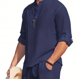 Men's Linen Blend Retro Henley Shirt Long Sleeve T-shirt Tee, Casual Comfy Shirts For Men Spring Summer Autumn, Men's Clothing Tops For Beach Yoga Men's Linen Blend Retro Henley Shirt Long Sleeve T-shirt Tee, Casual Comfy Shirts For Men Spring Summer Autumn, Men's Clothing Tops For Beach Yoga