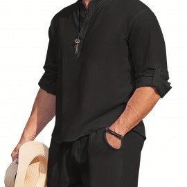 Men's Linen Blend Retro Henley Shirt Long Sleeve T-shirt Tee, Casual Comfy Shirts For Men Spring Summer Autumn, Men's Clothing Tops For Beach Yoga Men's Linen Blend Retro Henley Shirt Long Sleeve T-shirt Tee, Casual Comfy Shirts For Men Spring Summer Autumn, Men's Clothing Tops For Beach Yoga