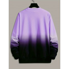 Ombre Trendy Sweatshirt, Men's Casual Retro Rose Graphic Design Slightly Stretch Crew Neck Pullover Sweatshirt For Autumn Winter Ombre Trendy Sweatshirt, Men's Casual Retro Rose Graphic Design Slightly Stretch Crew Neck Pullover Sweatshirt For Autumn Winter