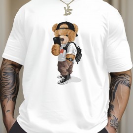 Cartoon Teddy Bear Print, Men's Graphic Design Crew Neck T-shirt, Casual Comfy Tees Tshirts For Summer, Men's Clothing Tops For Daily Vacation Resorts Cartoon Teddy Bear Print, Men's Graphic Design Crew Neck T-shirt, Casual Comfy Tees Tshirts For Summer, Men's Clothing Tops For Daily Vacation Resorts