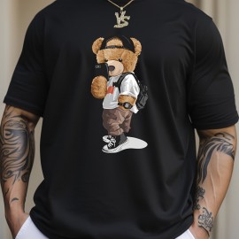 Cartoon Teddy Bear Print, Men's Graphic Design Crew Neck T-shirt, Casual Comfy Tees Tshirts For Summer, Men's Clothing Tops For Daily Vacation Resorts Cartoon Teddy Bear Print, Men's Graphic Design Crew Neck T-shirt, Casual Comfy Tees Tshirts For Summer, Men's Clothing Tops For Daily Vacation Resorts