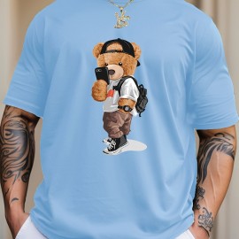 Cartoon Teddy Bear Print, Men's Graphic Design Crew Neck T-shirt, Casual Comfy Tees Tshirts For Summer, Men's Clothing Tops For Daily Vacation Resorts Cartoon Teddy Bear Print, Men's Graphic Design Crew Neck T-shirt, Casual Comfy Tees Tshirts For Summer, Men's Clothing Tops For Daily Vacation Resorts