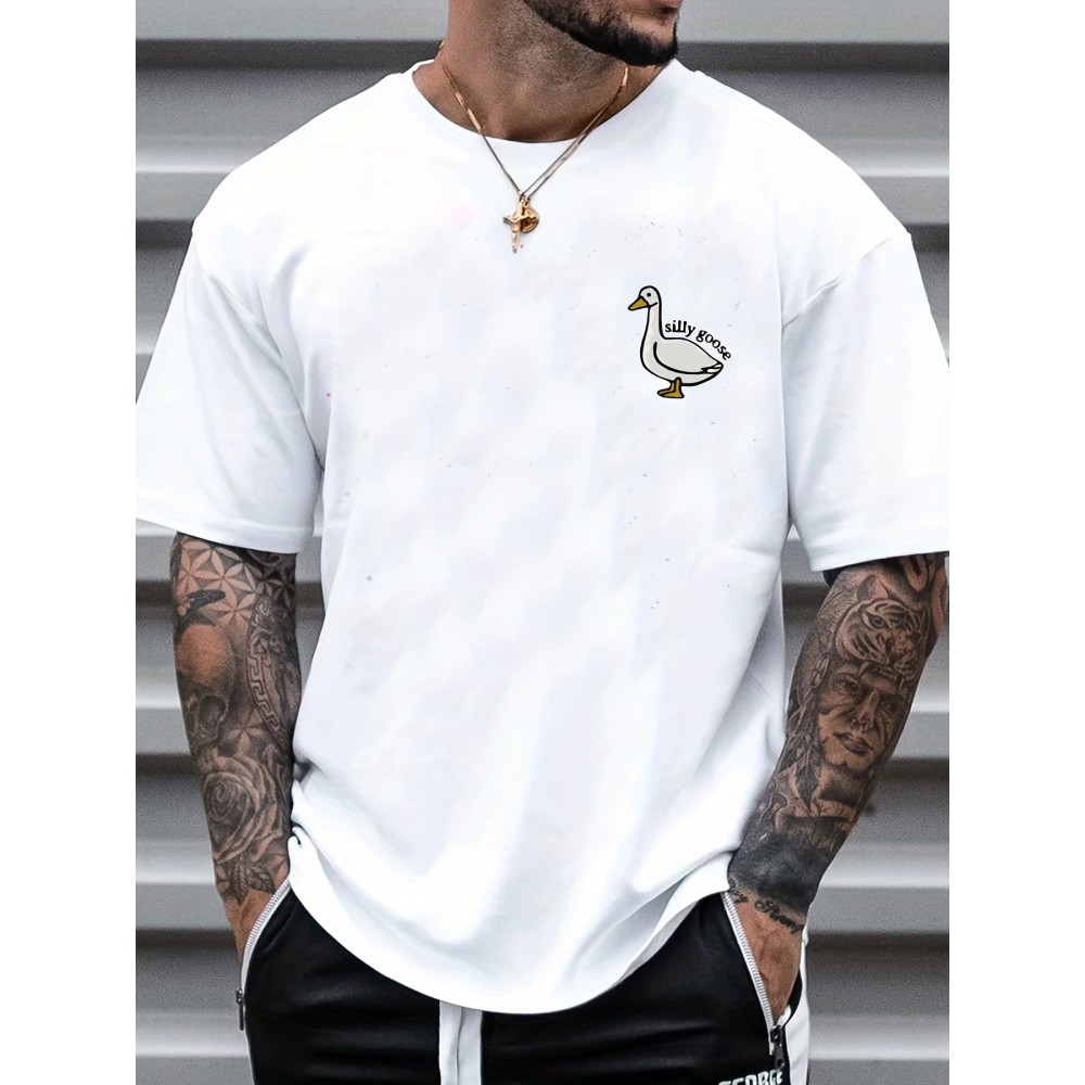 Silly Goose Print, Men's Graphic Design Crew Neck T-shirt, Casual Comfy Tees Tshirts For Summer, Men's Clothing Tops Silly Goose Print, Men's Graphic Design Crew Neck T-shirt, Casual Comfy Tees Tshirts For Summer, Men's Clothing Tops