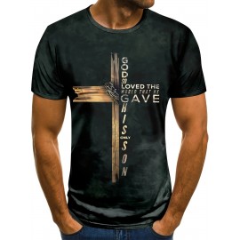 Christian Cross Print, Men's Graphic Design Crew Neck Active T-shirt, Casual Comfy Tees Tshirts For Summer, Men's Clothing Tops For Daily Gym Workout Running, Men's Clothing Christian Cross Print, Men's Graphic Design Crew Neck Active T-shirt, Casual Comfy Tees Tshirts For Summer, Men's Clothing Tops For Daily Gym Workout Running, Men's Clothing