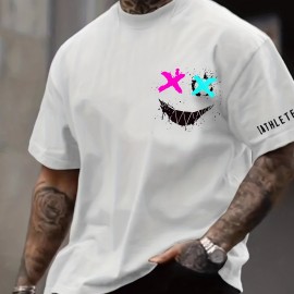 Smile Face Print, Men's Graphic Design Crew Neck T-shirt, Casual Comfy Tees Tshirts For Summer, Men's Clothing Tops For Daily Vacation Resorts Smile Face Print, Men's Graphic Design Crew Neck T-shirt, Casual Comfy Tees Tshirts For Summer, Men's Clothing Tops For Daily Vacation Resorts