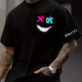 Smile Face Print, Men's Graphic Design Crew Neck T-shirt, Casual Comfy Tees Tshirts For Summer, Men's Clothing Tops For Daily Vacation Resorts Smile Face Print, Men's Graphic Design Crew Neck T-shirt, Casual Comfy Tees Tshirts For Summer, Men's Clothing Tops For Daily Vacation Resorts