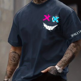 Smile Face Print, Men's Graphic Design Crew Neck T-shirt, Casual Comfy Tees Tshirts For Summer, Men's Clothing Tops For Daily Vacation Resorts Smile Face Print, Men's Graphic Design Crew Neck T-shirt, Casual Comfy Tees Tshirts For Summer, Men's Clothing Tops For Daily Vacation Resorts