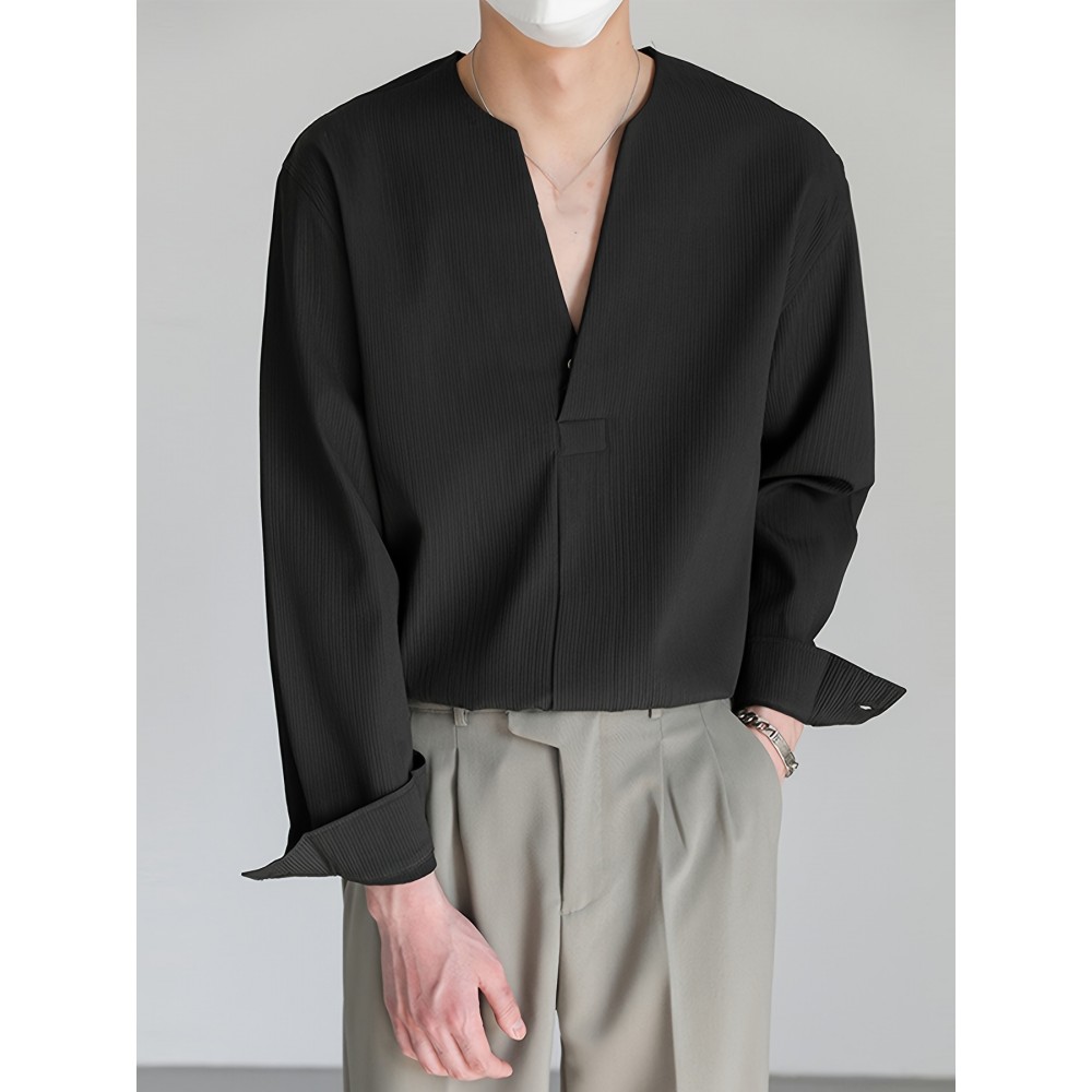 Men's Shirt Top V Neck Loose Long Sleeve Closure Male Casual Shirt For Men Daily Vacation Streetwear Men's Shirt Top V Neck Loose Long Sleeve Closure Male Casual Shirt For Men Daily Vacation Streetwear