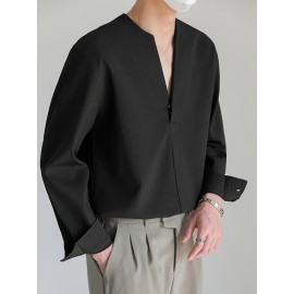 Men's Shirt Top V Neck Loose Long Sleeve Closure Male Casual Shirt For Men Daily Vacation Streetwear Men's Shirt Top V Neck Loose Long Sleeve Closure Male Casual Shirt For Men Daily Vacation Streetwear