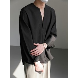 Men's Shirt Top V Neck Loose Long Sleeve Closure Male Casual Shirt For Men Daily Vacation Streetwear Men's Shirt Top V Neck Loose Long Sleeve Closure Male Casual Shirt For Men Daily Vacation Streetwear