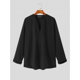 Men's Shirt Top V Neck Loose Long Sleeve Closure Male Casual Shirt For Men Daily Vacation Streetwear Men's Shirt Top V Neck Loose Long Sleeve Closure Male Casual Shirt For Men Daily Vacation Streetwear