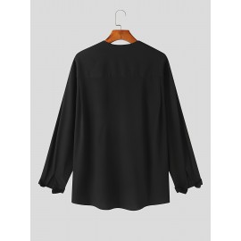 Men's Shirt Top V Neck Loose Long Sleeve Closure Male Casual Shirt For Men Daily Vacation Streetwear Men's Shirt Top V Neck Loose Long Sleeve Closure Male Casual Shirt For Men Daily Vacation Streetwear