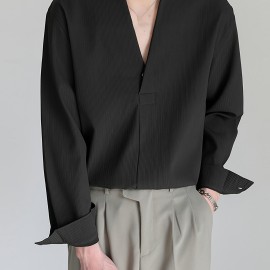 Men's Shirt Top V Neck Loose Long Sleeve Closure Male Casual Shirt For Men Daily Vacation Streetwear Men's Shirt Top V Neck Loose Long Sleeve Closure Male Casual Shirt For Men Daily Vacation Streetwear