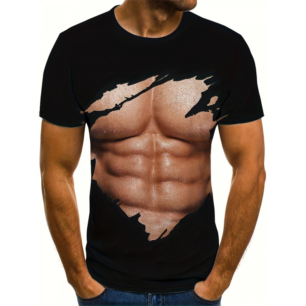 Muscle 3D Creative Print, Men's Fashion Crew Neck Summer T-shirt, Special Gift For Men Muscle 3D Creative Print, Men's Fashion Crew Neck Summer T-shirt, Special Gift For Men