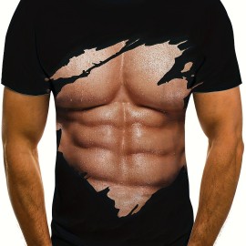 Muscle 3D Creative Print, Men's Fashion Crew Neck Summer T-shirt, Special Gift For Men Muscle 3D Creative Print, Men's Fashion Crew Neck Summer T-shirt, Special Gift For Men