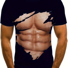 Muscle 3D Creative Print, Men's Fashion Crew Neck Summer T-shirt, Special Gift For Men Muscle 3D Creative Print, Men's Fashion Crew Neck Summer T-shirt, Special Gift For Men