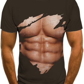 Muscle 3D Creative Print, Men's Fashion Crew Neck Summer T-shirt, Special Gift For Men Muscle 3D Creative Print, Men's Fashion Crew Neck Summer T-shirt, Special Gift For Men
