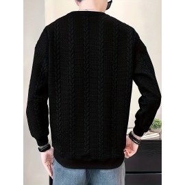 Men's Jacquard Round Neck Sweatshirt, Loose Trendy Pullover, Men's Clothing For Autumn Winter Men's Jacquard Round Neck Sweatshirt, Loose Trendy Pullover, Men's Clothing For Autumn Winter