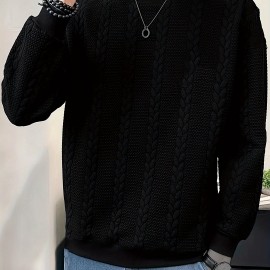 Men's Jacquard Round Neck Sweatshirt, Loose Trendy Pullover, Men's Clothing For Autumn Winter Men's Jacquard Round Neck Sweatshirt, Loose Trendy Pullover, Men's Clothing For Autumn Winter