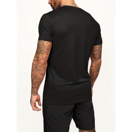 Classic Design Black Solid Top Casual Mid Stretch Short Sleeve Crew Neck Graphic T-shirt, Men's Tee For Summer Outdoor Classic Design Black Solid Top Casual Mid Stretch Short Sleeve Crew Neck Graphic T-shirt, Men's Tee For Summer Outdoor