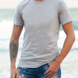 Classic Design Black Solid Top Casual Mid Stretch Short Sleeve Crew Neck Graphic T-shirt, Men's Tee For Summer Outdoor Classic Design Black Solid Top Casual Mid Stretch Short Sleeve Crew Neck Graphic T-shirt, Men's Tee For Summer Outdoor