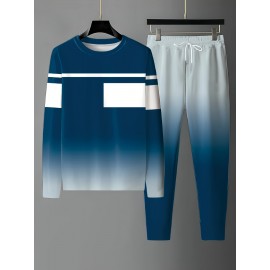 Men's Gradient 2Pcs Outfits, Casual Long Sleeve Pullover Hooded Sweatshirt And Sweatpants Joggers Set For Spring Fall, Men's Clothing Men's Gradient 2Pcs Outfits, Casual Long Sleeve Pullover Hooded Sweatshirt And Sweatpants Joggers Set For Spring Fall, Men's Clothing