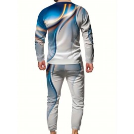 3D Pattern Print, Men's 2Pcs Outfits, Casual Crew Neck Long Sleeve Shirts T-shirt And Drawstring Sweatpants Joggers Set For Summer, Men's Clothing 3D Pattern Print, Men's 2Pcs Outfits, Casual Crew Neck Long Sleeve Shirts T-shirt And Drawstring Sweatpants Joggers Set For Summer, Men's Clothing