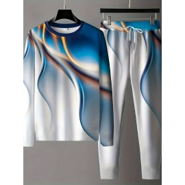 3D Pattern Print, Men's 2Pcs Outfits, Casual Crew Neck Long Sleeve Shirts T-shirt And Drawstring Sweatpants Joggers Set For Summer, Men's Clothing 3D Pattern Print, Men's 2Pcs Outfits, Casual Crew Neck Long Sleeve Shirts T-shirt And Drawstring Sweatpants Joggers Set For Summer, Men's Clothing