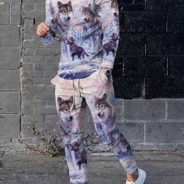 3D Pattern Print, Men's 2Pcs Outfits, Casual Crew Neck Long Sleeve Shirts T-shirt And Drawstring Sweatpants Joggers Set For Summer, Men's Clothing 3D Pattern Print, Men's 2Pcs Outfits, Casual Crew Neck Long Sleeve Shirts T-shirt And Drawstring Sweatpants Joggers Set For Summer, Men's Clothing