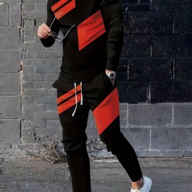3D Pattern Print, Men's 2Pcs Outfits, Casual Crew Neck Long Sleeve Shirts T-shirt And Drawstring Sweatpants Joggers Set For Summer, Men's Clothing 3D Pattern Print, Men's 2Pcs Outfits, Casual Crew Neck Long Sleeve Shirts T-shirt And Drawstring Sweatpants Joggers Set For Summer, Men's Clothing