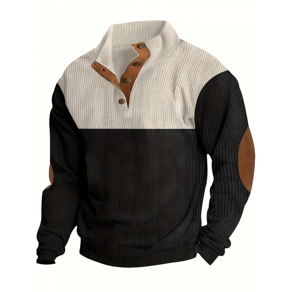 Retro Color Block Trendy Sweatshirt, Men's Casual V Neck Sweatshirt For Men Fall Winter Retro Color Block Trendy Sweatshirt, Men's Casual V Neck Sweatshirt For Men Fall Winter