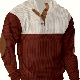 Retro Color Block Trendy Sweatshirt, Men's Casual V Neck Sweatshirt For Men Fall Winter Retro Color Block Trendy Sweatshirt, Men's Casual V Neck Sweatshirt For Men Fall Winter