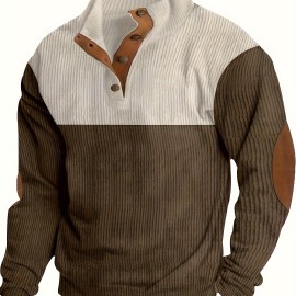 Retro Color Block Trendy Sweatshirt, Men's Casual V Neck Sweatshirt For Men Fall Winter Retro Color Block Trendy Sweatshirt, Men's Casual V Neck Sweatshirt For Men Fall Winter