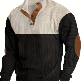 Retro Color Block Trendy Sweatshirt, Men's Casual V Neck Sweatshirt For Men Fall Winter Retro Color Block Trendy Sweatshirt, Men's Casual V Neck Sweatshirt For Men Fall Winter