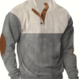Retro Color Block Trendy Sweatshirt, Men's Casual V Neck Sweatshirt For Men Fall Winter Retro Color Block Trendy Sweatshirt, Men's Casual V Neck Sweatshirt For Men Fall Winter