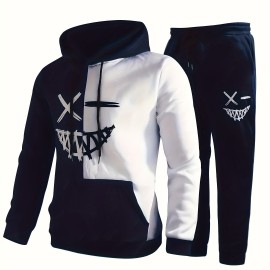 Creative Pattern Print, Men's 2Pcs Outfits, Casual Hoodies Long Sleeve Hooded Sweatshirt And Sweatpants Joggers Set For Spring Fall, Men's Clothing Creative Pattern Print, Men's 2Pcs Outfits, Casual Hoodies Long Sleeve Hooded Sweatshirt And Sweatpants Joggers Set For Spring Fall, Men's Clothing