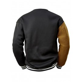 Men's Cartoon Bear Embroidery Crew Neck Sweatshirt, Loose Fit Sports Tops Men's Cartoon Bear Embroidery Crew Neck Sweatshirt, Loose Fit Sports Tops