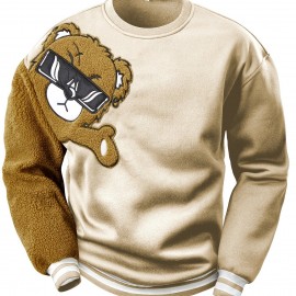 Men's Cartoon Bear Embroidery Crew Neck Sweatshirt, Loose Fit Sports Tops Men's Cartoon Bear Embroidery Crew Neck Sweatshirt, Loose Fit Sports Tops