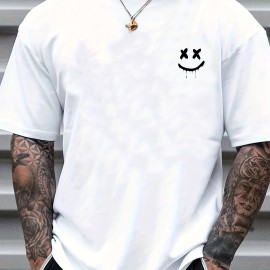 Smile Print, Men's Graphic Design Crew Neck T-shirt, Casual Comfy Tees Tshirts For Summer, Men's Clothing Tops For Daily Vacation Resorts Smile Print, Men's Graphic Design Crew Neck T-shirt, Casual Comfy Tees Tshirts For Summer, Men's Clothing Tops For Daily Vacation Resorts