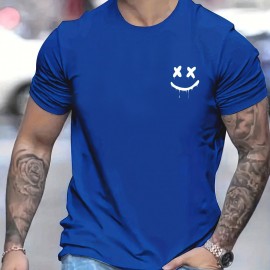 Smile Print, Men's Graphic Design Crew Neck T-shirt, Casual Comfy Tees Tshirts For Summer, Men's Clothing Tops For Daily Vacation Resorts Smile Print, Men's Graphic Design Crew Neck T-shirt, Casual Comfy Tees Tshirts For Summer, Men's Clothing Tops For Daily Vacation Resorts