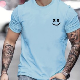 Smile Print, Men's Graphic Design Crew Neck T-shirt, Casual Comfy Tees Tshirts For Summer, Men's Clothing Tops For Daily Vacation Resorts Smile Print, Men's Graphic Design Crew Neck T-shirt, Casual Comfy Tees Tshirts For Summer, Men's Clothing Tops For Daily Vacation Resorts