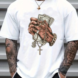Hands Money Print, Men's T-shirt, Round Neck Short Sleeve Tops, Patterned T-shirt, Men's Summer Wear, Men's Clothing Hands Money Print, Men's T-shirt, Round Neck Short Sleeve Tops, Patterned T-shirt, Men's Summer Wear, Men's Clothing